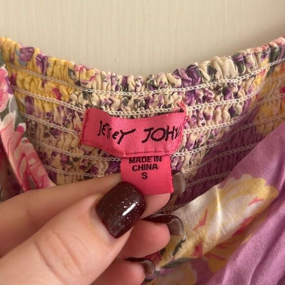 ✨Betsey Johnson Spring Maxi Sz Small Dress Smocked Lavender Floral Patchwork✨ - Picture 7 of 9